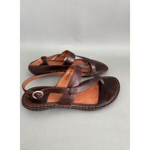 Born Leather Sandals Womens Size 7 Brown Thong with Back Strap - Comfort Sandal